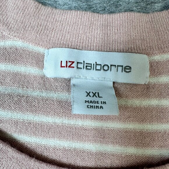 NWT Liz Claiborne Womens 2X XXL Sweater Pullover Striped Pink and White Very Sof - Picture 2 of 8